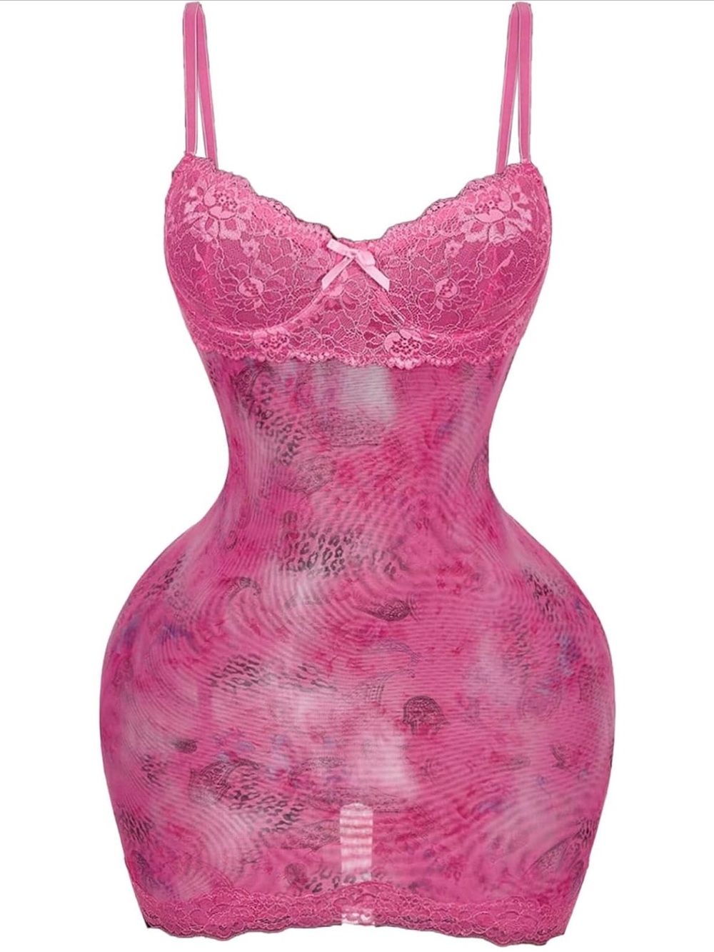 Pink Lace & Mesh Bodycon Chemise with Adjustable Straps
